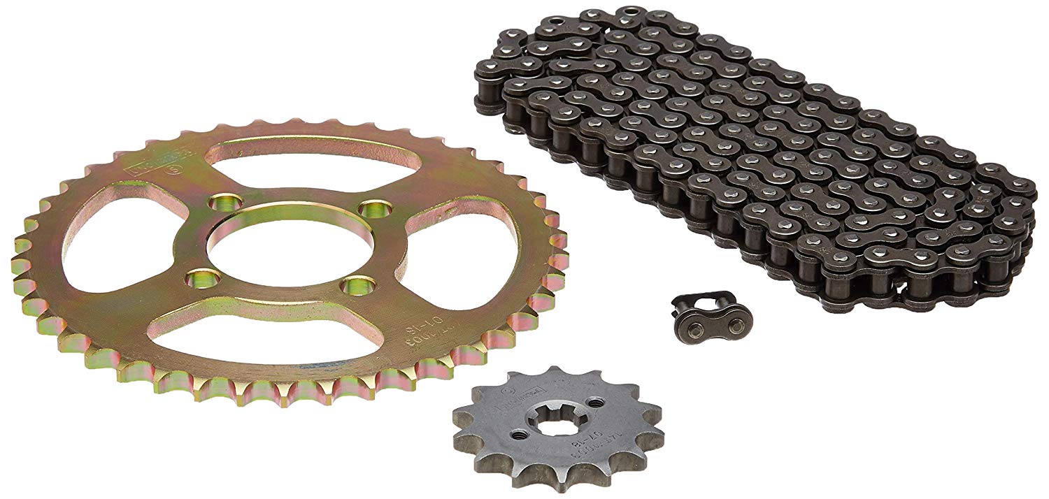 Uno Minda CH-1013 Quadra Rivet Chain & Alloy Steel Hardened Sprockets Chain & Sprocket Kit - R428 SIZE-112L / 14T / 42T(4H) For Bajaj CT 100 Delux (New Jan'06 Onwards) 